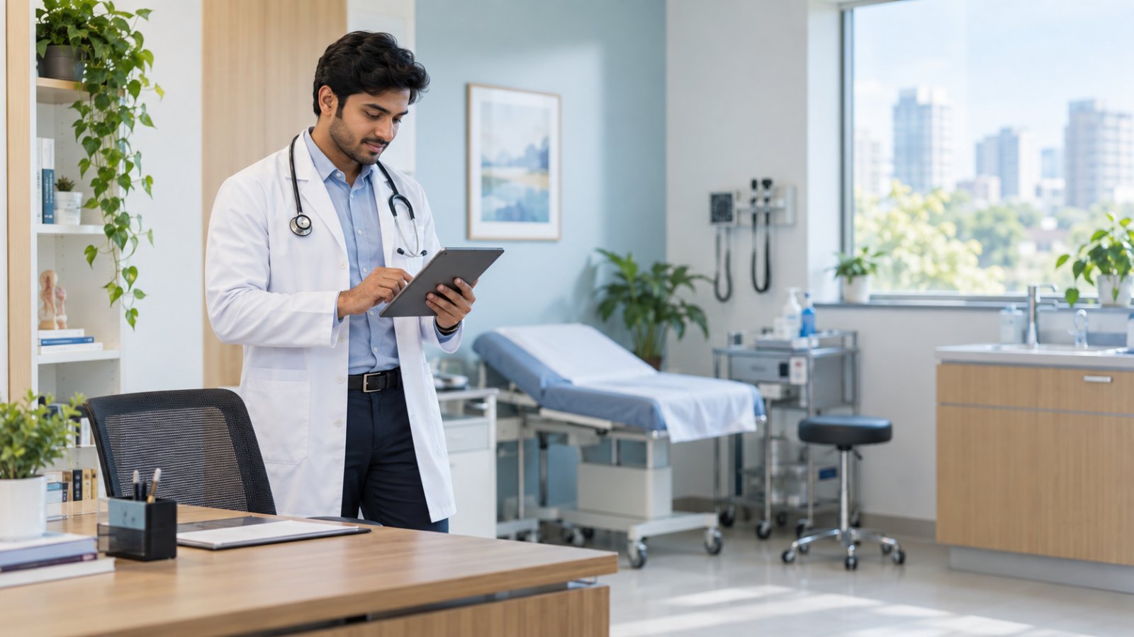 Doctor preparing the clinic for consultations