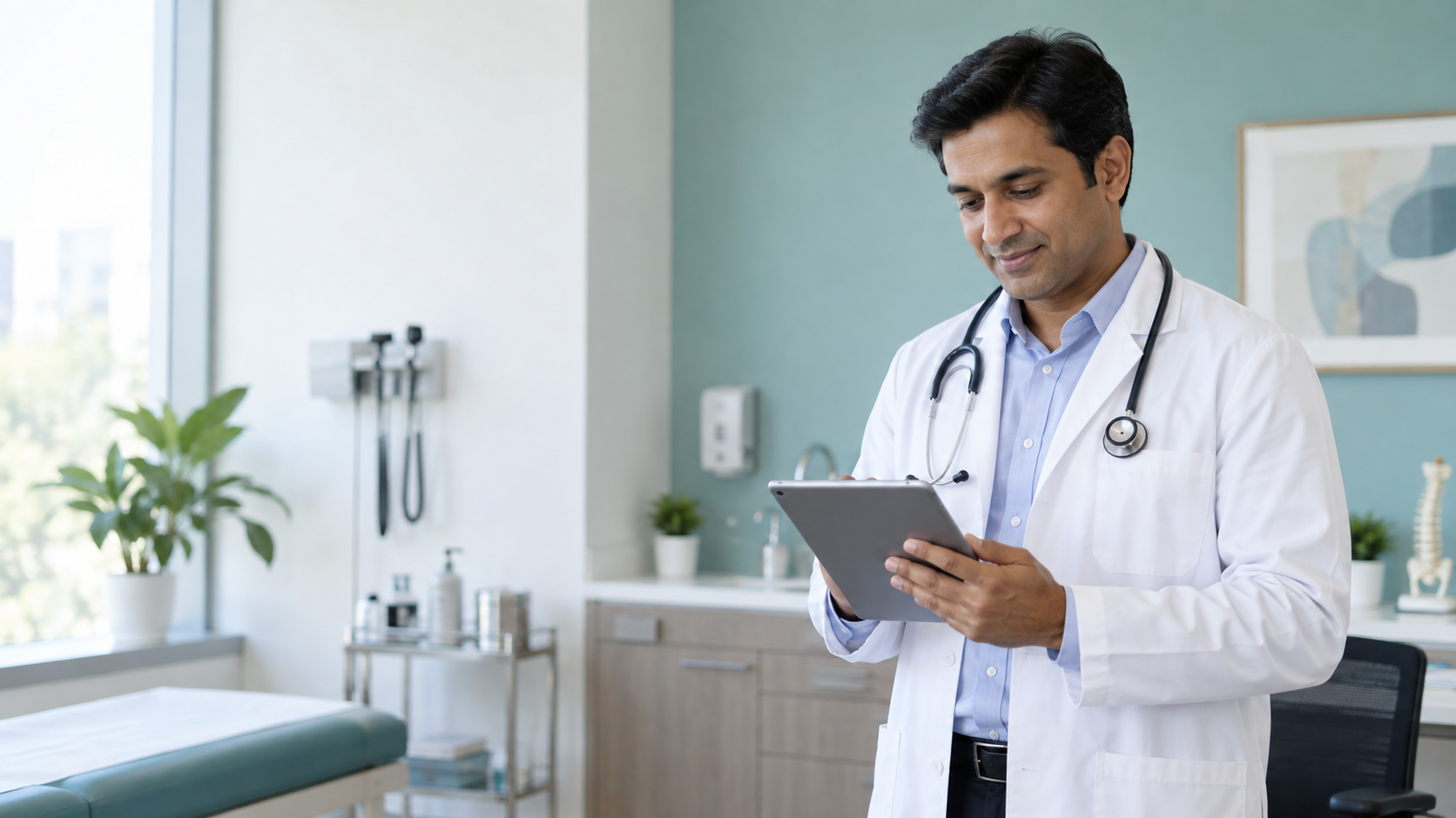 Doctor preparing to meet patients in a modern clinic