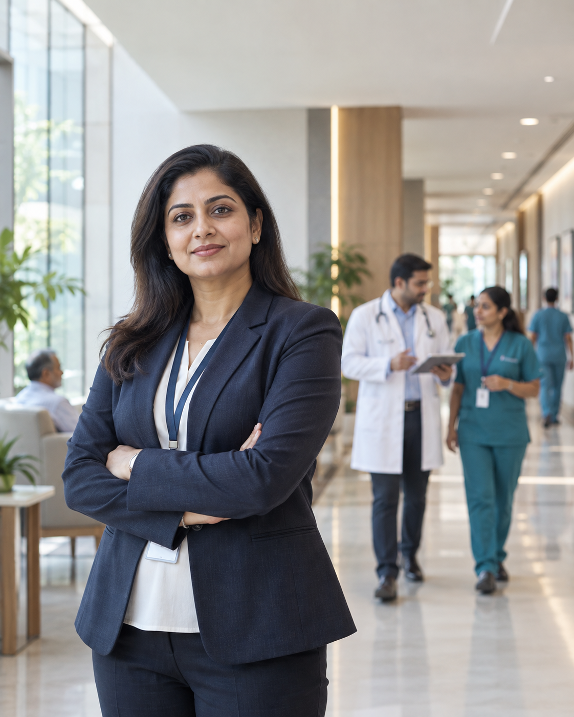 Hospital management team reviewing service operations