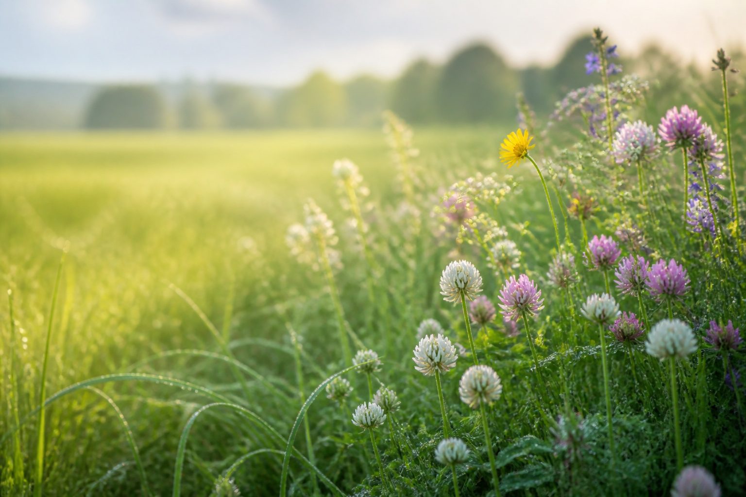 A meadow of wildflowers in summer light